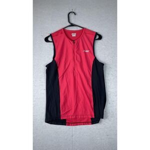 Zoot Shirt Mens Medium Red‎ Black Sleeveless Triathlon 1/4 Zip Cycling Jersey